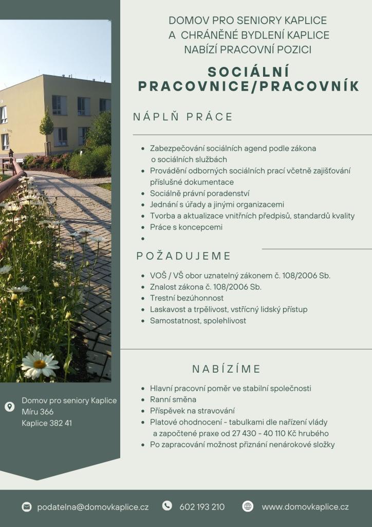 inzerát sociální pracovnice / sociální pracovník 
