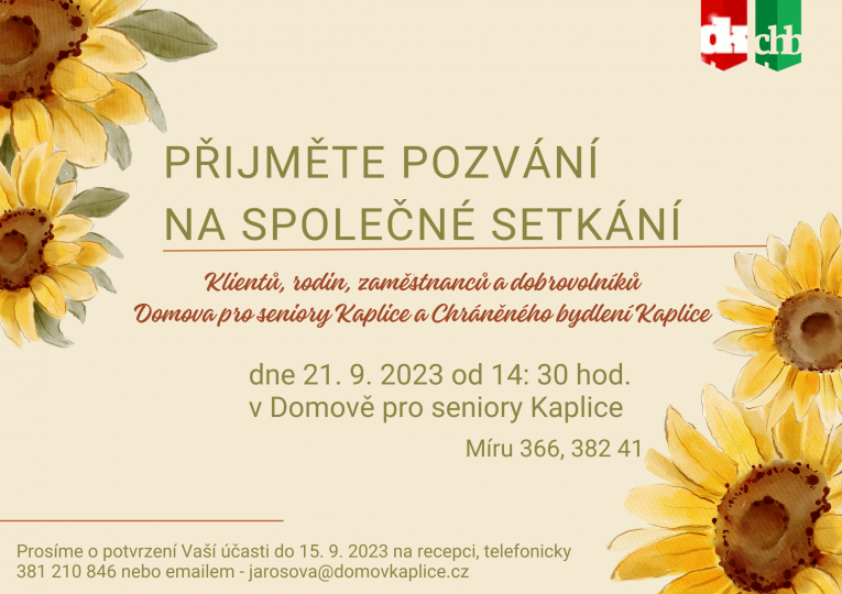 pozvánka na akci klientů, rodin, dobrovolníků a zaměstnanců dne 21. 9. 2023 ve 14,30 hod. 